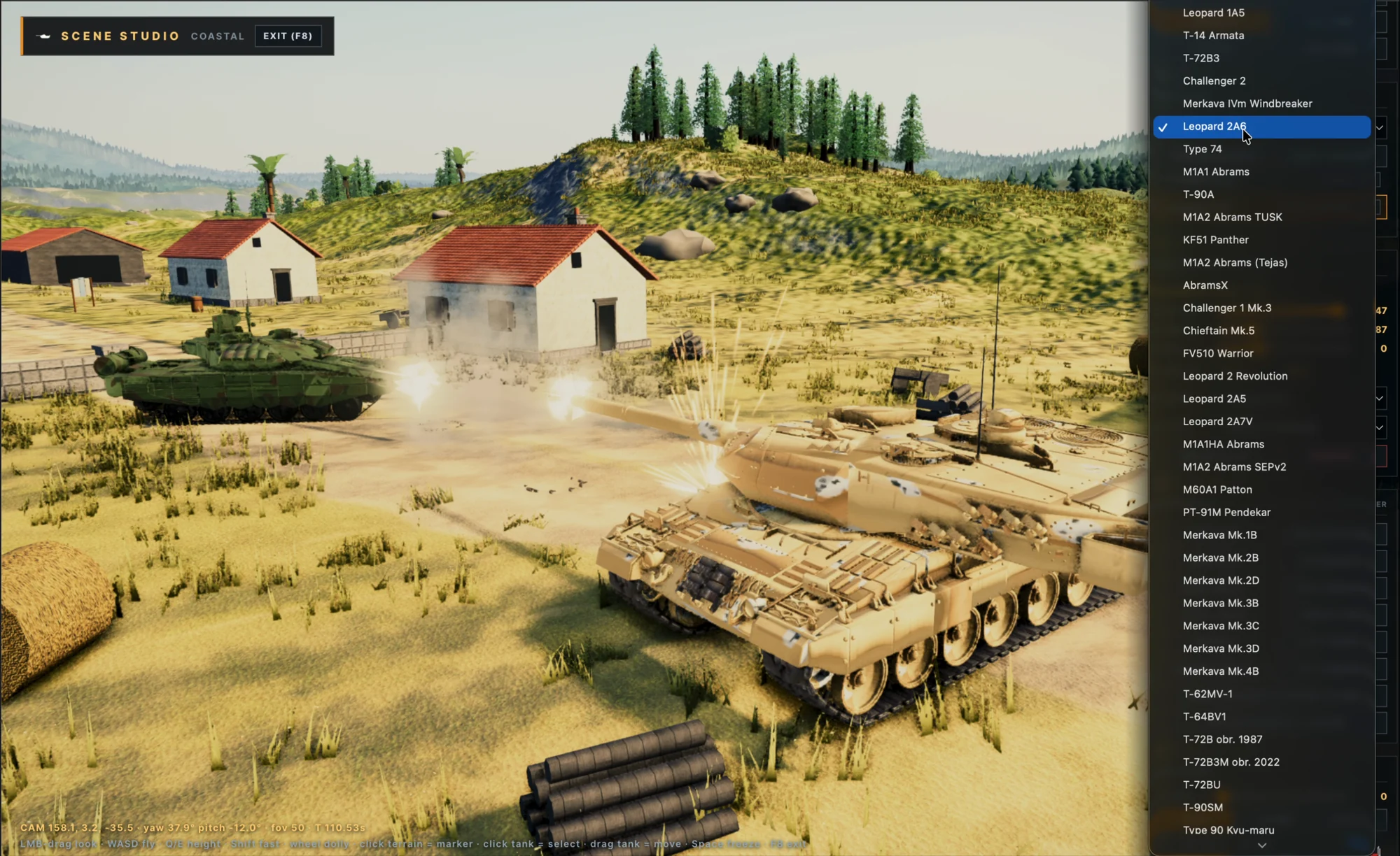 Studio actor picker listing the tank roster